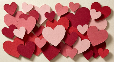 Red and pink paper cut hearts background with copy space, valentine day love concept