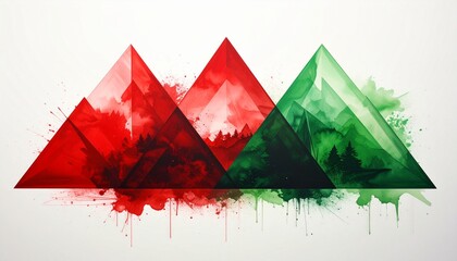 Abstract Watercolor Triangles - A Vibrant Study in Color and Form on White Background.