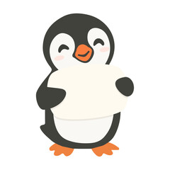 Obraz premium Cartoon Penguin Holding a Sign