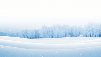 Fototapeta premium Ethereal winter landscape with gentle snow covered rolling hills fading into hazy horizon against bright white background peaceful monochromatic scene featuring distant line of frosted trees beneath 