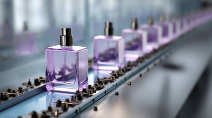 Purple Perfume Bottles in Industrial Manufacturing Line