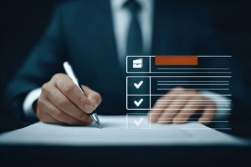  A professional office concept showing planning aligned with insurance creating satisfaction as review approval confirms improvement certificate