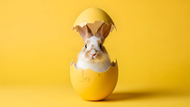 Happy easter sunday with yellow easter egg and bunny