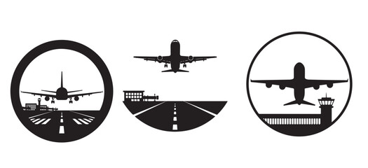  Plane airport round icon vector set design eps