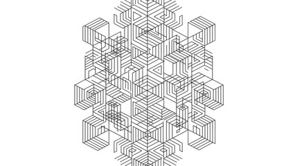 Abstract isometric geometric cube structure line art