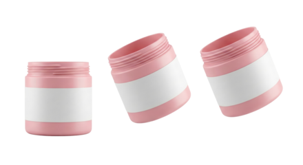 3D Rendered Pink Cream Jars with Blank Labels Isolated on White Background