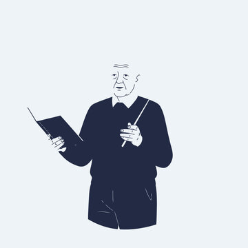 Vector illustration of a man holding a tablet and stylus in a simple style