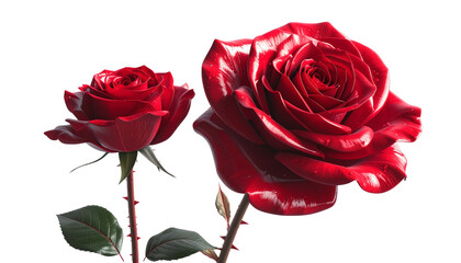  3D Romantic Red Roses Pair isolated on transparent background