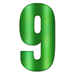 Shiny Green Number Nine Typography Illustration with Shadow Effect, Isolated on Transparent Background &ndash; Luxury Numeric Symbol Design