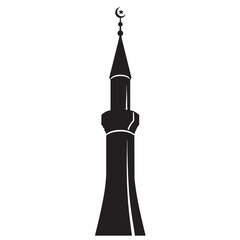 Black silhouette of a minaret with crescent moon and star mosque islam