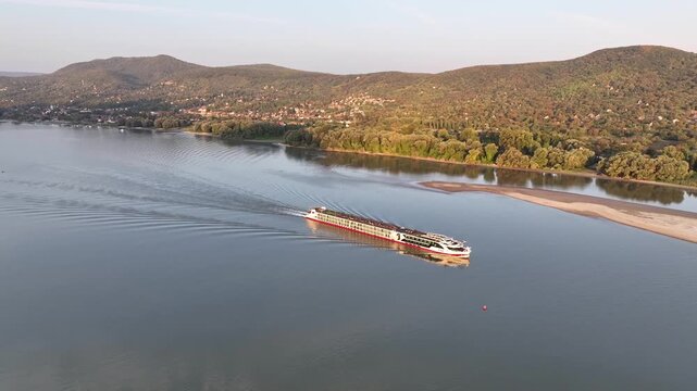 Aerial view of the Dunaj River and the ancient city of Vysehrad in Hungary
