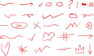  hand-drawn red doodle marks and annotation symbols