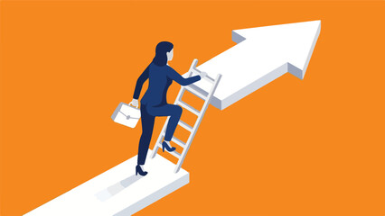 Businesswoman climbing ladder to reach career success and growth © StockStudio