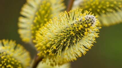 Close-up of yellow furry catkins.