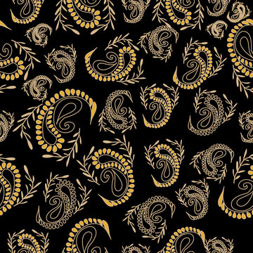 Elegant Gold Paisley Pattern on Black Background