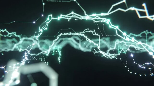 Abstract digital data flow animation with glowing lines and pulsating network points movement