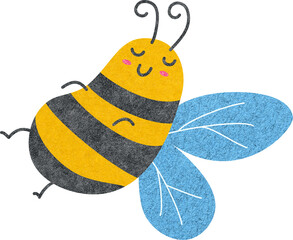 Bee on Doodle Style with Felt Fabric Texture 