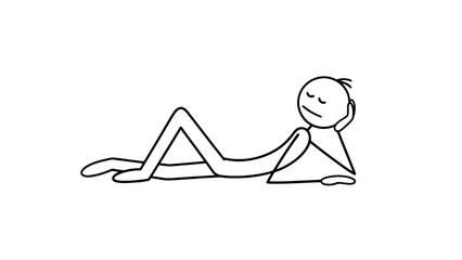 Relaxed Stick Figure Character Lying on Back, Resting or Sleeping Peacefully, Isolated White Background.