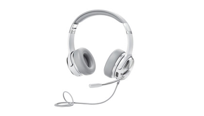 Isolated headset with microphone on a white background symbolizing telehealth communication tools used by clinicians during remote earrelated consultations.