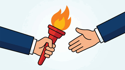 Business Hands Passing Lit Torch for Leadership, Succession, and Legacy © StockStudio