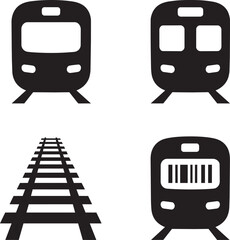 Train icons set, transportation and travel symbols, railway and locomotive silhouettes © MC Creative
