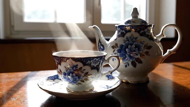 Elegant tea set in soft morning light