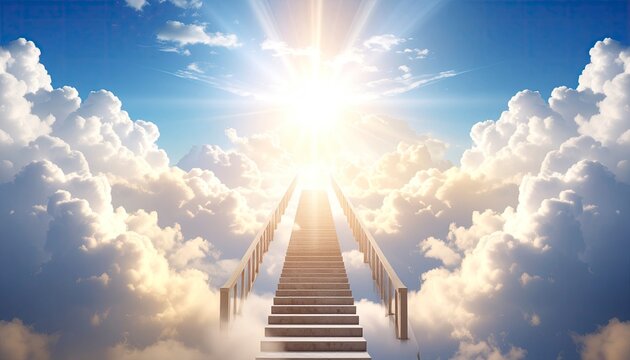 Stairway to heaven dramatic ascending staircase under a bright radiant sky