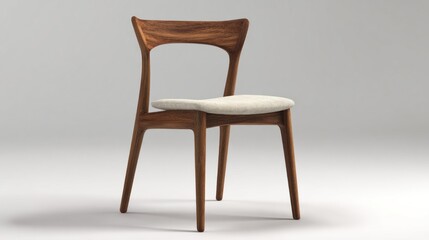 Fototapeta premium Minimal wooden dining chair with upholstered seat isolated on a light background, clean Scandinavian inspired design perfect for furniture catalogues, interior styling, product mockups and modern home