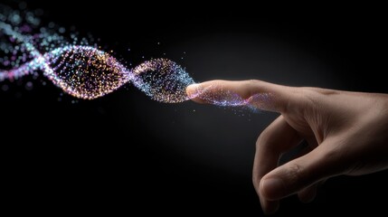 Person interacting with holographic blockchain data stream showing realtime updates of decentralized financial transactions.