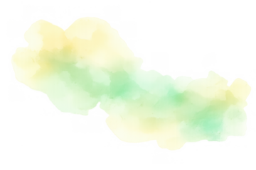 Green and yellow watercolor splash creating an abstract liquid paint blot, artistic texture with transparent background