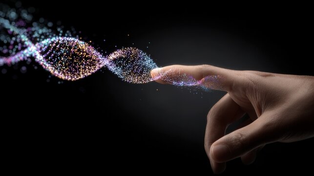 Person interacting with holographic blockchain data stream showing realtime updates of decentralized financial transactions. - Powered by Adobe