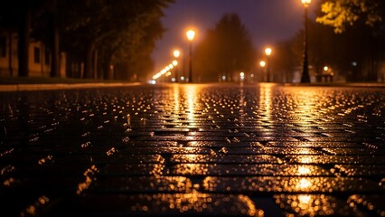 Rainy city street at night reflections.