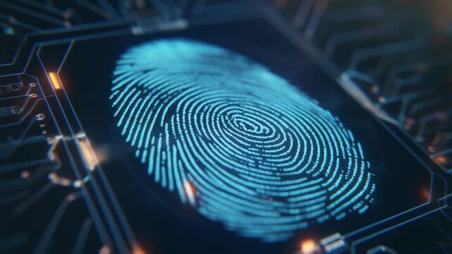 Digital Fingerprint Scan Biometric Authentication Security System CPU Chip Technology Background