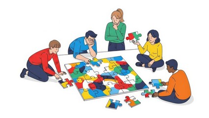 Children and Adult Building Puzzle Together.