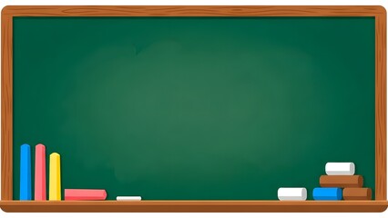 Empty chalkboard with school supplies
