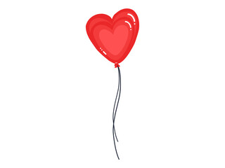 Red heart shaped balloon in a transparent background.