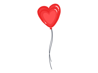 Red heart shaped balloon in a transparent background.