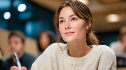 New hire attentively taking notes during feedback meeting, soft light illuminating their focused expression — elegant depiction of learning, confidence, and continuous improvement in employee