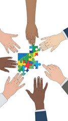 Diverse Hands Assembling Puzzle Together.