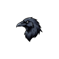 Fototapeta premium A black raven's head illustration with detailed feathers and sharp beak