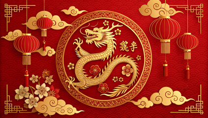 Golden Dragon Circular Ornament (Chinese New Year)