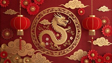 Golden Dragon Circular Ornament (Chinese New Year)