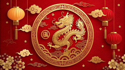 Golden Dragon Circular Ornament (Chinese New Year)