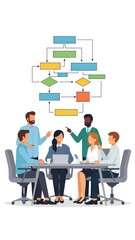 Team Discussing Project Flowchart Meeting.