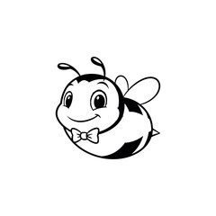 Naklejka premium A smiling cartoon bee with a bow tie on a white background