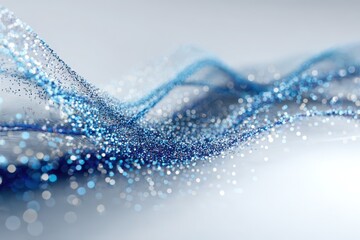 Abstract wave particle field on white background with neon glow