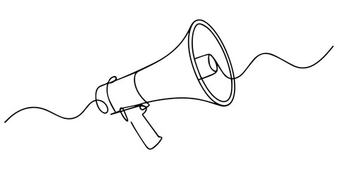 Megaphone icon continuous one line drawing minimalist outline illustration, Megaphone in one line art style. Drawing of a bullhorn with an editable black stroke on a white background. Vector illustrat © Gerish