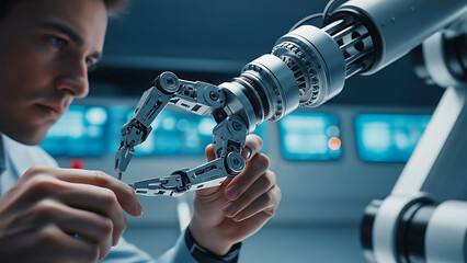 Engineer assembling advanced robotics