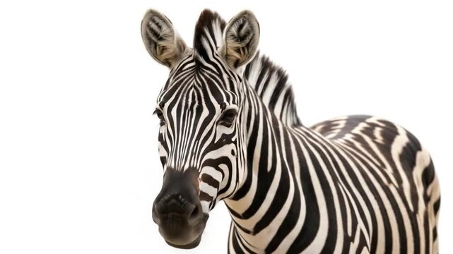 Striking Zebra Close-Ups in Seamless Video Loop with Clean White Background for Impactful Visuals