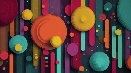 Colorful abstract shapes floating in a cosmic background